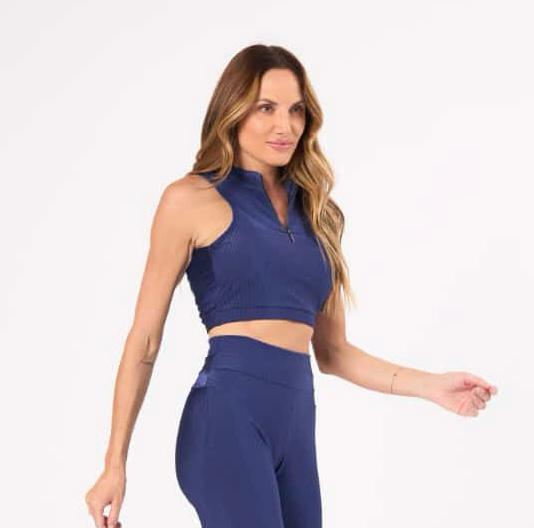 Top Cropped Canelado Glow com Zíper, Salto Triplo